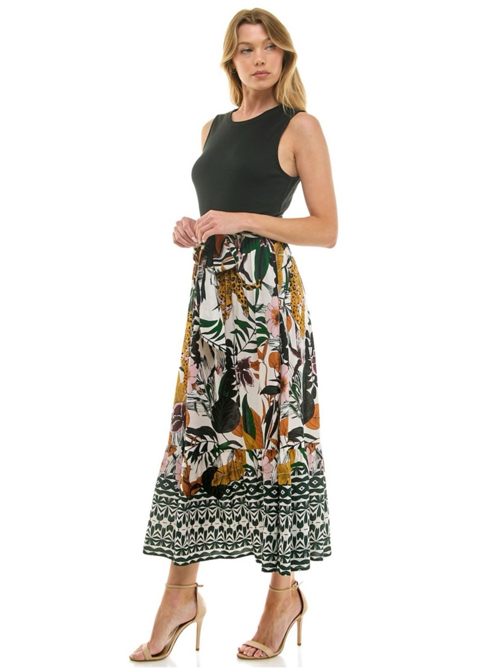 Figueroa & Flower Black & Multicolored Tropical Peasant Maxi dress - Medium
